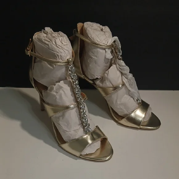 Jewel Badgley Mischka Mica Gold Jeweled Heels Size 10 NEW & Box - Picture 3 of 11
